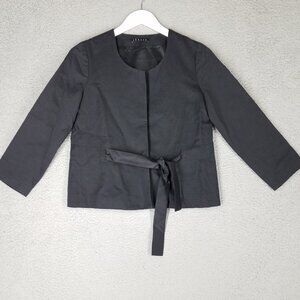 Theory Linen Blend Jacket Women's 4 Black Office Career Classic Front Tie